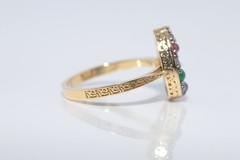 New Made 18k Gold Natural Diamond And Ruby Sapphire Emerald Horse Shoe Ring