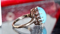 10k rose gold size 3 ring 2.50ct turquoise solitaire 1890’s antique 2.71gr N3188