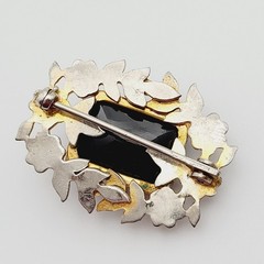 Nouveau Peking Glass Floral Victorian Mourning Brooch Style 1930s Vintage Brooch