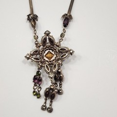 Vintage Victorian Revival “Amethyst And Peridot” Ornate Necklace 15.5 IN.