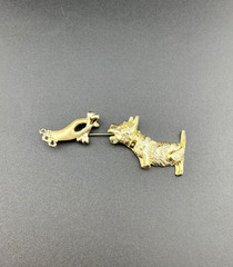 Scottie Dog Stick Pin Brooch Hand With Treat Gold Tone Large 3.5 inches