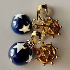 Vtg Avon Star Spangled Banner Dangle & Rhinestone Flag Clip On Earrings 3, 4g