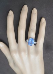 Vintage 14K White Gold Engagement Ring 8.94ct.Natural Blue Cushion Sapphire GIA