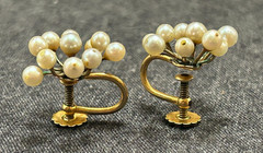 Vintage 12K GF Seed Pearl Screw Back Earrings Cluster 17mm Gold Filled