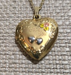 14K GOLD FILLED HEART LOCKET COLORIZED I LOVE YOU 20 MM 3 GRAMS J