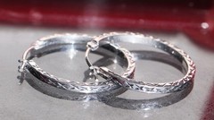 10k white gold earrings 0.80″ hand carved diamond cut hoop handmade 0.66g