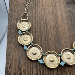 Vintage Boho Hippie Multicolor Enamel Flower Coin Beaded Goldtone Chain Necklace