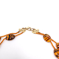 Vintage Amber Tortoise Glass Bead Necklace Double Strand Collar 17in