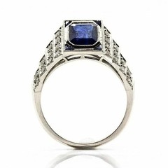 5Ct Art Deco Style Lab Created Diamond & Sapphire Wedding 14k White Gold FN Ring