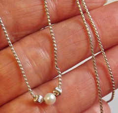 Avon sterling silver floating pearl sliding ribbed ball bead 17″ chain necklace