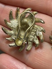 Vintage Textured Sunflower Daisy Clip Earrings Gold Tone Stamped BSK Omega Backs