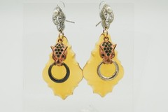 Retro Art Deco Vintage acrylic studded crystals leopard cat doorknocker earrings