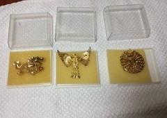 Vintage Dragon, Phoenix, & Filigree Brooch/Pendant Set Gold Tone 3D Asian Style