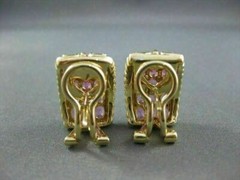 WIDE 2.90CTW PINK SAPPHIRE DIAMOND 18KT WHITE & YELLOW GOLD EARRINGS #21752