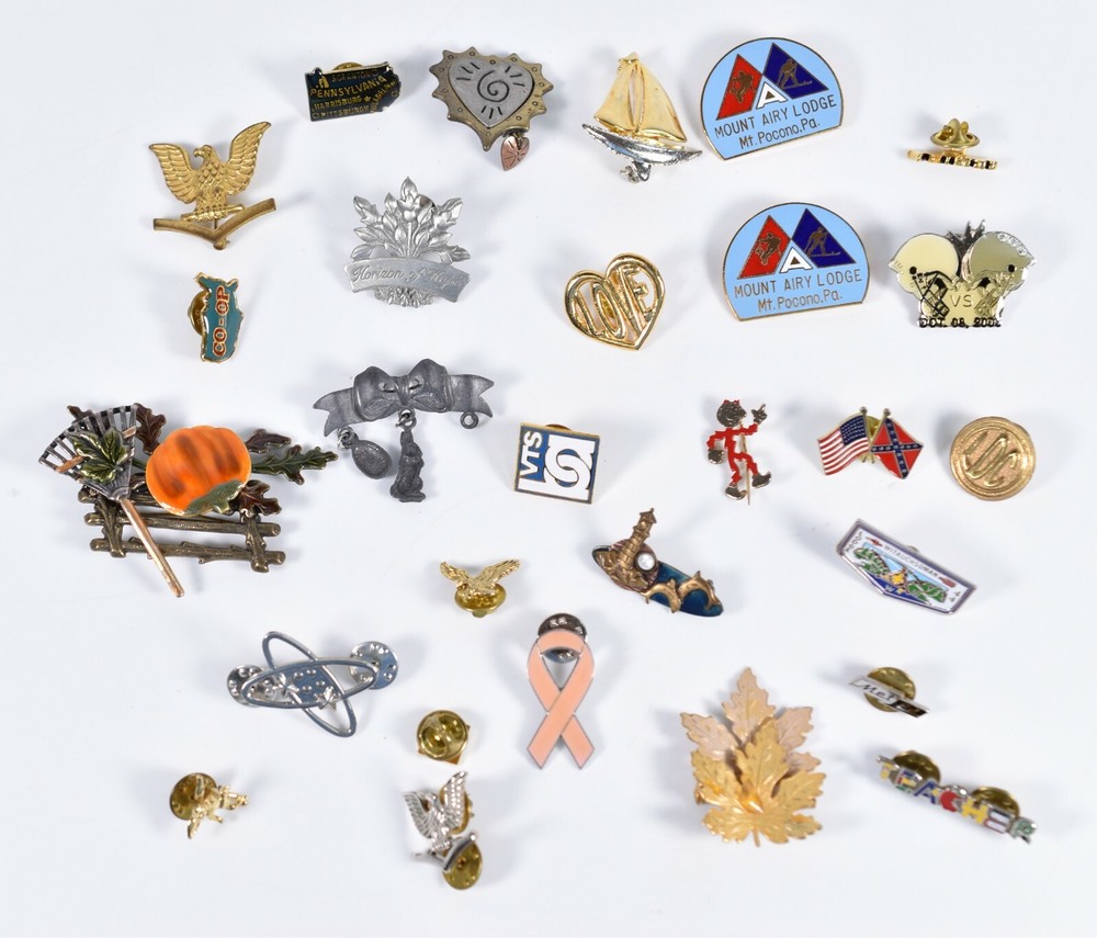 Lot of 28 Pin Brooch Fall Pumpkin Teacher Gold Tone Leaf Flag Sailboat Bow Eagle