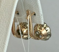 Vintage Original Rose & White Gold Cubic Zirconia Earrings 585 14K 7.36 g. 1990s