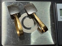 Vintage Modernist Mixed Metal Dangle Earrings Hoops Clip-on Marked “USA” Jewelry