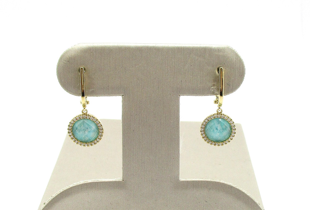 Amazonite Doublet and 0.38CTW Round Diamond Dangle Earrings 18K Yellow Gold