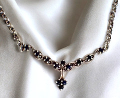 Sterling Silver Sapphire Y-Drop Necklace 12 gems 6.55 grams 17″ One of a Kind