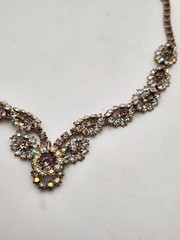 Vintage Light Purple Lilac & AB Rhinestone Necklace & Screwback Earrings Set