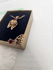 Vintage Fuller Brush Company Red stone “wings” Necklace & Earrings (JLY0279)