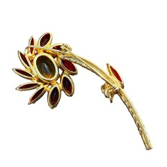 BOOK PIECE ‘Juliana’ D&E Red Orange Flower Brooch w/ Stem #3844 HTF Design