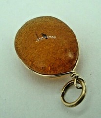 VINTAGE ANTIQUE BALTIC AMBER PENDANT W/INSECT BUG FOSSIL & GOLD TONE WIRE FRAME