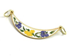 Vintage Pendant Enamel Flower Crescent Moon Jewelry Gold Plated Double Loop