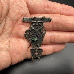 Vintage Tribal Figure 900 Silver Brooch Pin Pendant