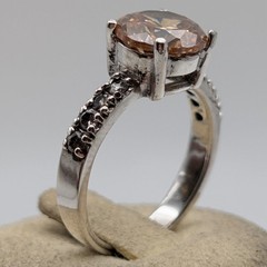 Vintage 925 Sterling Silver Champagne CZ Solitaire Engagement Ring Size 6.5