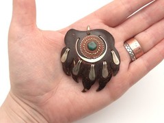 Vintage Artisan Made Native American Bear Paw Amulet Bloodstone Large Pendant