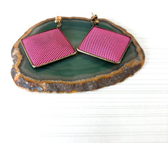 VTG Hot Pink Geometric Metal Mesh 80s Retro Art Deco Brutalist Dangle Earrings