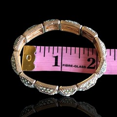 Vintage Mint Green Opaline Glass Rhinestone Block Stretch Bracelet 7.5in