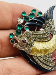 Trifari Alfred Philippe Antique Pearl Belly Fish Enamel Glass Brooch Pin