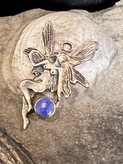 Old Vintage Sterling Silver Lapis Nude Fairy Angel Pendant Charm