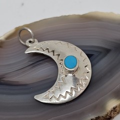 Sterling Silver 925 Crescent Moon Turquoise Stone Charm Pendant Southwestern