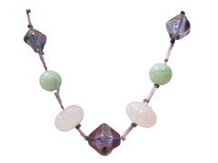 PASTEL COLOR PINK GREEN AND PURPLE PLASTIC BEADED NECKLACE ILLUSION VINTAGE