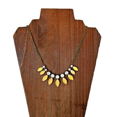 Vtg Statement Necklace Big Rhinestones Faceted Yellow Stones Wedding Prom Party