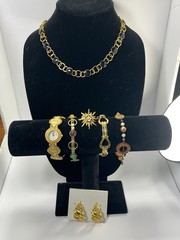 VTG Jewelry Gold Tone Earrings Watch Bracelets Liz Claiborne Neckace Pin READ