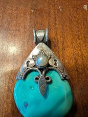 Vintage Sterling Silver Turquoise Pearl Pendant