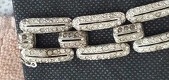 Antique Art Deco Pot Metal Paste Rhodium Plated Bracelet & Safety Chain 1920s