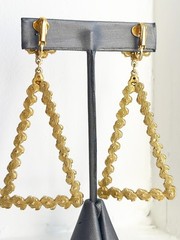 Vintage ART Clip-on Dangle Triangle Earrings, Pink & Purple Stones, 3.5-inches