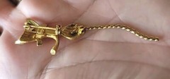 Vintage Gold Tone Cat with Red Rinestone Eyes and Chain Tail Brooch Pin Jewelry