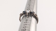 Vintage Sterling Silver Ring Oval Glass Dark Marquise Side Stones Size 8.25