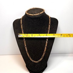 NECKLACE BRACELET SET goldtone metal figaro chain fold over clasp vintage
