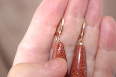 Handmade 14K Carved Large Sunstone Tear Drop Lever back Earrings