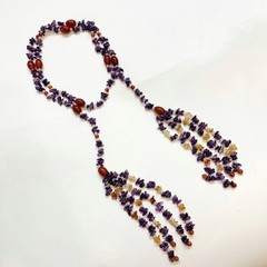 Vintage Wrap Lariat Tassel Necklace Amethyst Carnelian Rose Quartz 52″ Estate
