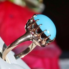10k rose gold size 3 ring 2.50ct turquoise solitaire 1890’s antique 2.71gr N3188