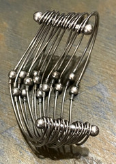 Vintage Silver Toned Multi Strand Cuff Bracelet with Silver Toned Beads