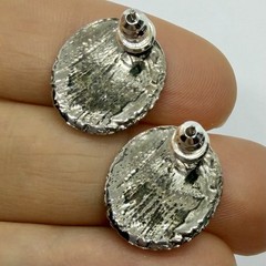 Vtg Southwestern Black Enamel Silvertone Beaded Oval Petite Stud Earrings Post